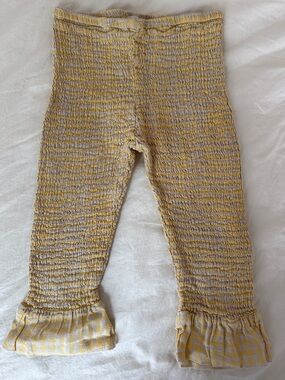 Smocked Yellow and Cream Ruffle Hem Pants